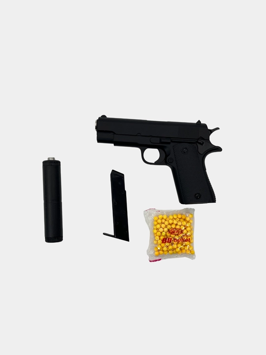 Игрушечный пистолет Airsoft Gun — Металлический корпус, с глушителем и пульками