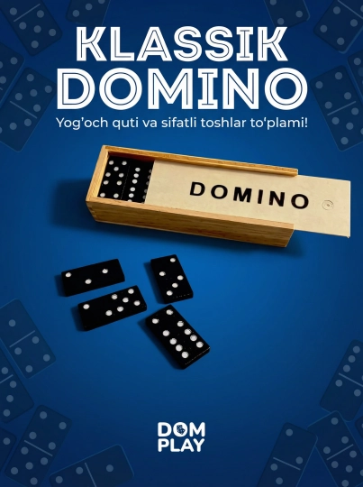 Классическое домино DOM PLAY в деревянной шкатулке, 28 фишек, настольная игра в дорогу