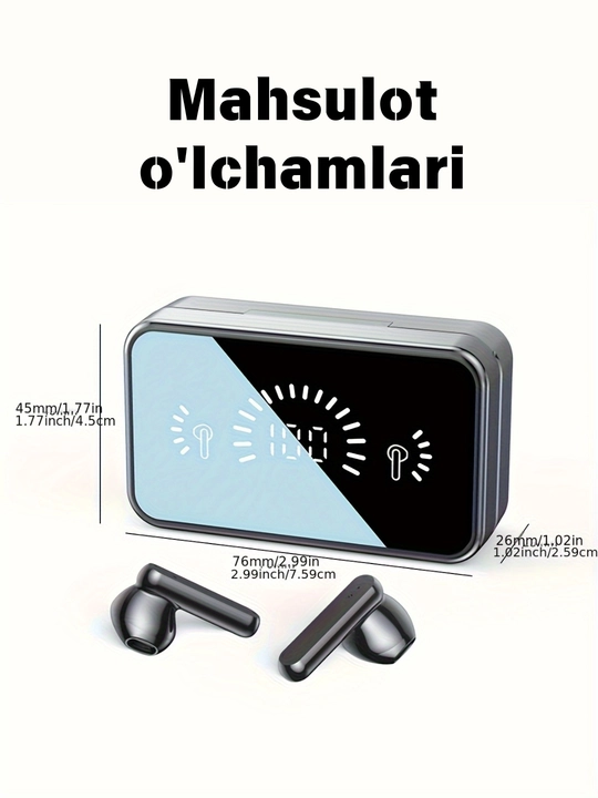 TWS simsiz quloqchin, raqamli ekran, shovqin o‘chiradi