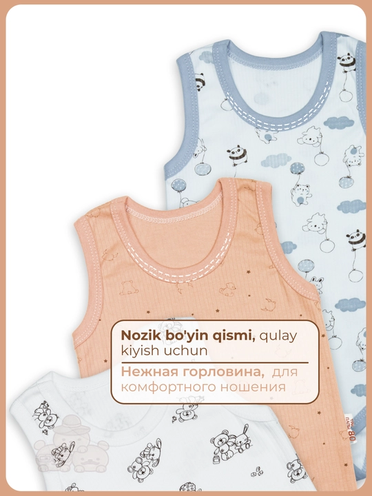 Yangi tug'ilgan chaqaloqlar uchun bodi to'plami, 3 dona, 6 oydan 2 yoshgacha