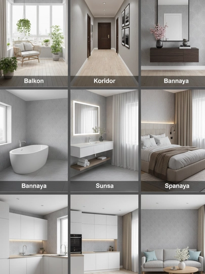 Devor uchun o‘zi yopishadigan 3D gulqog‘ozlar, 60×60 sm, bo‘rtma gulqog‘ozlar, och rangli