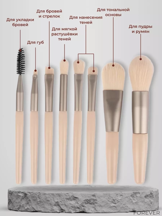 Makiyaj cho‘tkalari 8 dona to‘plam– makeup brush set, yuz va ko‘z uchun yumshoq cho‘tkalar