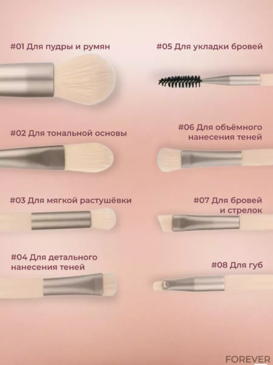 Makiyaj cho‘tkalari 8 dona to‘plam– makeup brush set, yuz va ko‘z uchun yumshoq cho‘tkalar