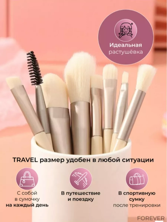 Makiyaj cho‘tkalari 8 dona to‘plam– makeup brush set, yuz va ko‘z uchun yumshoq cho‘tkalar