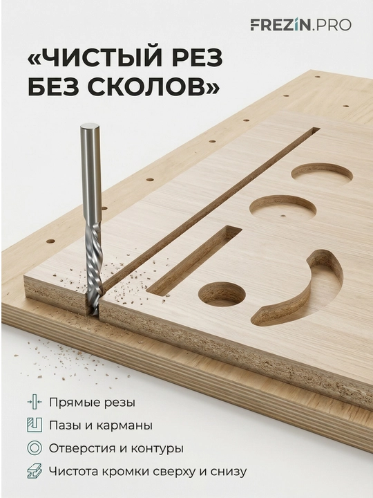 CNC uchun yog'och uchun yuqoriga/pastga spiral chipli bitta fleytali siqish to'sar