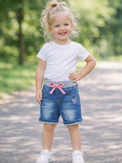 Шорты детские для девочки джинсовые, х/б деним, 1-5лет, рост 80-110 см — PROKIDS-80573-ПУДР-9 месяцев