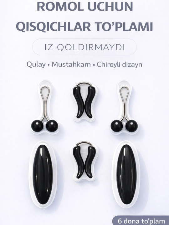 Hijob Qisqichlari 6 dona – iz Qoldirmaydi, Mustahkam va Qulay - 