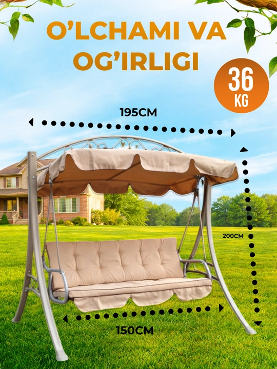 Bog‘ arg‘imchog‘i, 3 o‘rinli, 195x150x200 sm, soyabonli