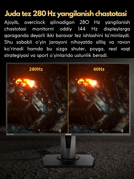 Игровой монитор ASUS - 27" TUF Gaming VG279QM,IPS,280Гц,1 мс,Full HD,HDR400,NVIDIA G-SYNC