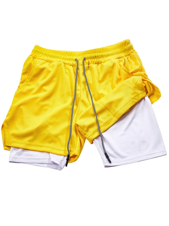 Erkaklar sport shortigi 2 tasi 1 da: tayts va telefon uchun cho'ntakli, sport va fitnes