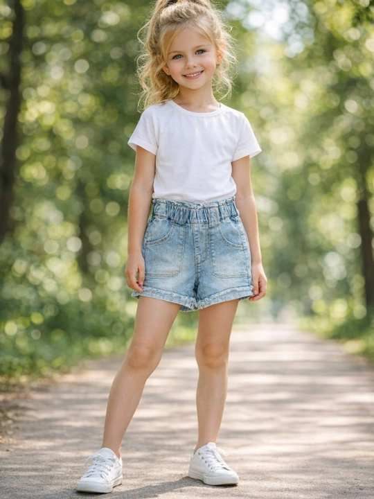 Qizlar uchun shortiklar jinsi, bolalar uchun kapri, x/b denim, 7-13 yosh, bo‘yi 122-158 sm - 