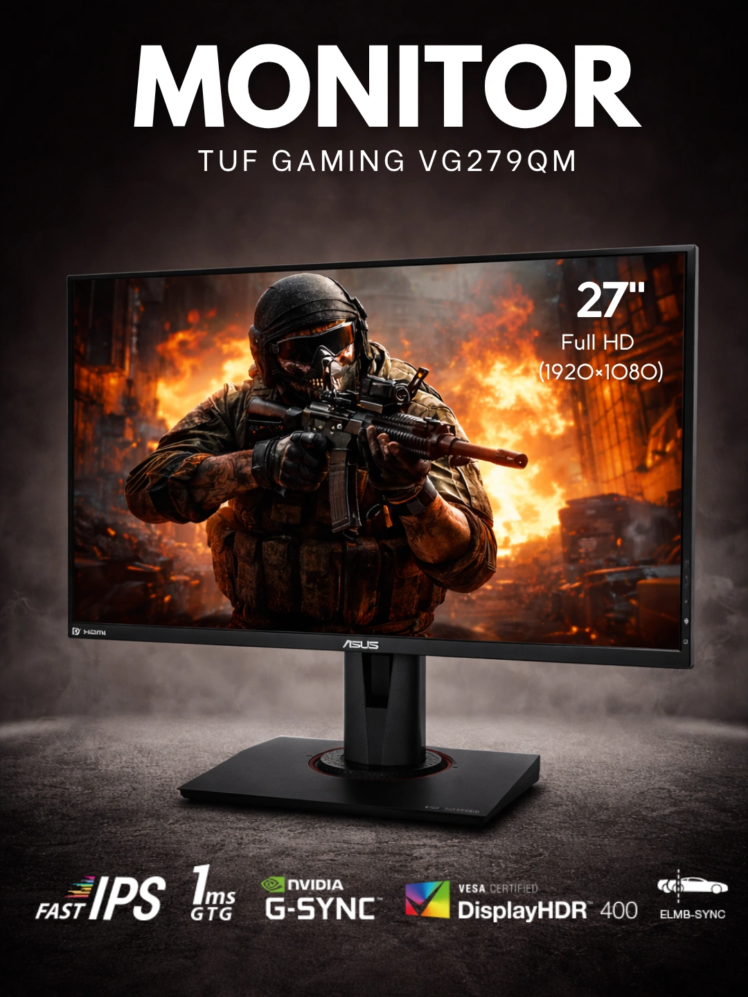 Игровой монитор ASUS - 27" TUF Gaming VG279QM,IPS,280Гц,1 мс,Full HD,HDR400,NVIDIA G-SYNC за 3599000 сум со скидкой 45%. Uzum Market