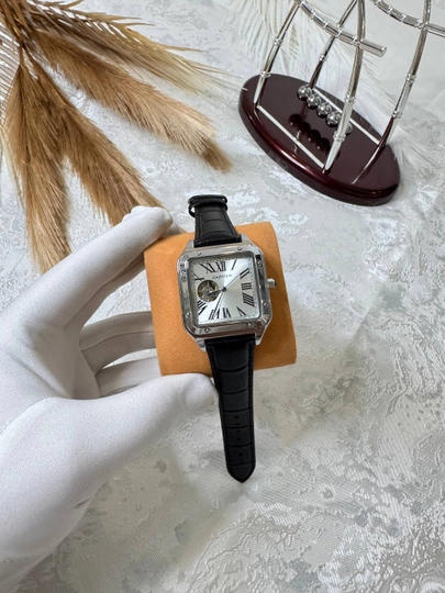 Мужские наручные часы Cartier, классический дизайн, механический механизм, эко-кожа