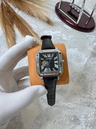 Мужские наручные часы Cartier, классический дизайн, механический механизм, эко-кожа — BRANDLU-CARTIMEX1-ЧЕРНСТЕ