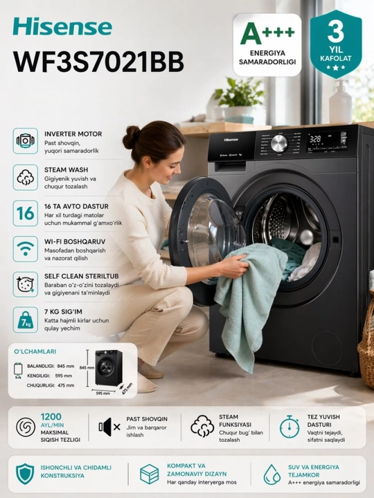 Стиральная машина Hisense WF3S7021BB — современное решение для вашего дома