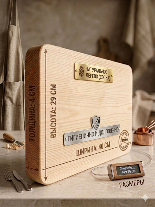 Разделочная доска из натуральной сосны 40x29x4 см - 