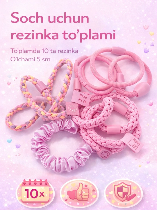 Qizlar uchun soch bog'ichlari (rezinkalar), elastik, mustaxkam. Tuplamda 4,10,20 dona - 