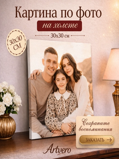 Картина на холсте по вашей фотографии, Портрет на заказ, UV печать, Artvero