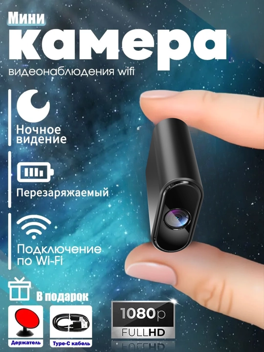 Мини Wi-Fi камера видеонаблюдения для дома и личной безопасности - 