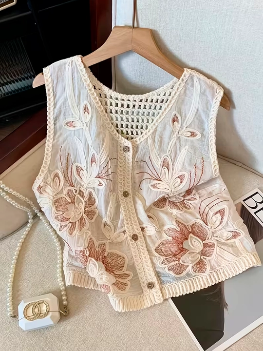 Gulli kashta bilan bezatilgan, boho uslubidagi ayollar jileti, yozgi ustki kiyim - 