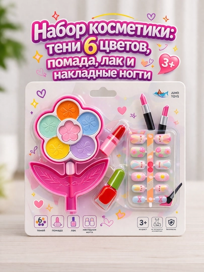 Набор детской косметики для девочек,тени,помада, лак, накладные ногти, подарок для ребенка — 009990-НАБОРБЮЖИТЕРИЯ-РАЗНОЦВ