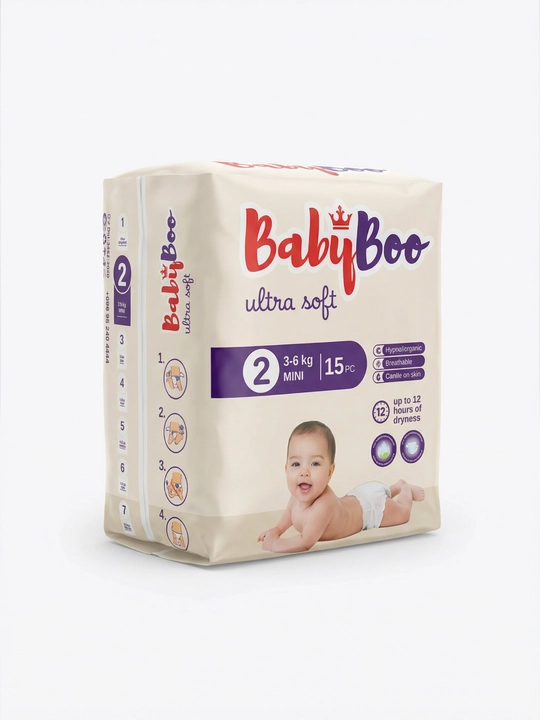 Подгузники BabyBoo UltraSoft на липучках, для новорожденных, №1 mini, 2-5 кг, 16 шт