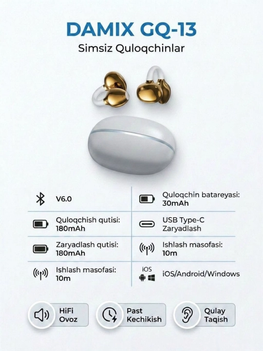 Simsiz quloqchinlar Bluetooth 6.0 5.4, Hi-Fi ovoz va ANC yangicha dizayn