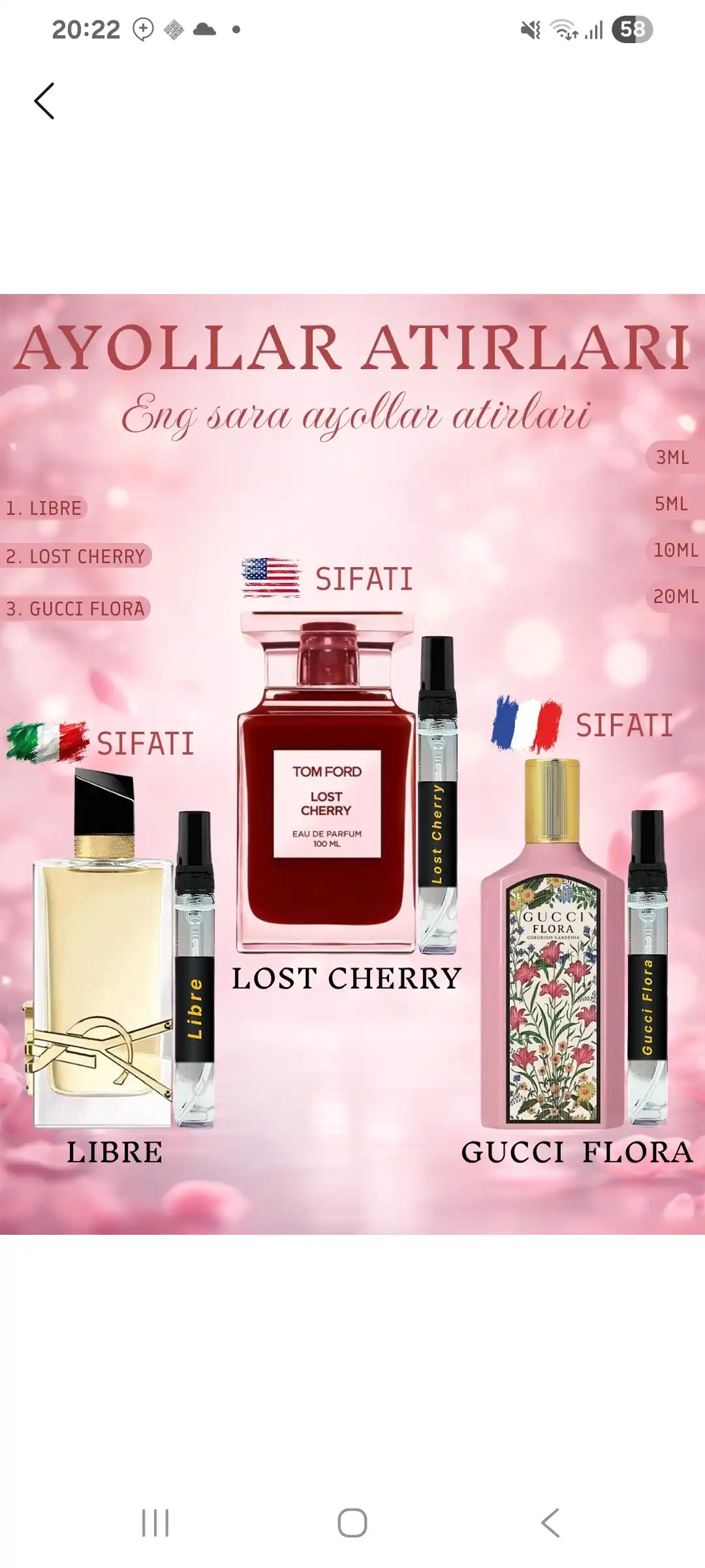 Набор духов для женщин Libre, Tom Ford Lost Cherry, Gucci Flora, 3 в 1