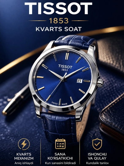 Tissot мужские наручные часы, классического стиля — DUCHE-TISSOT001-СИНИЙ