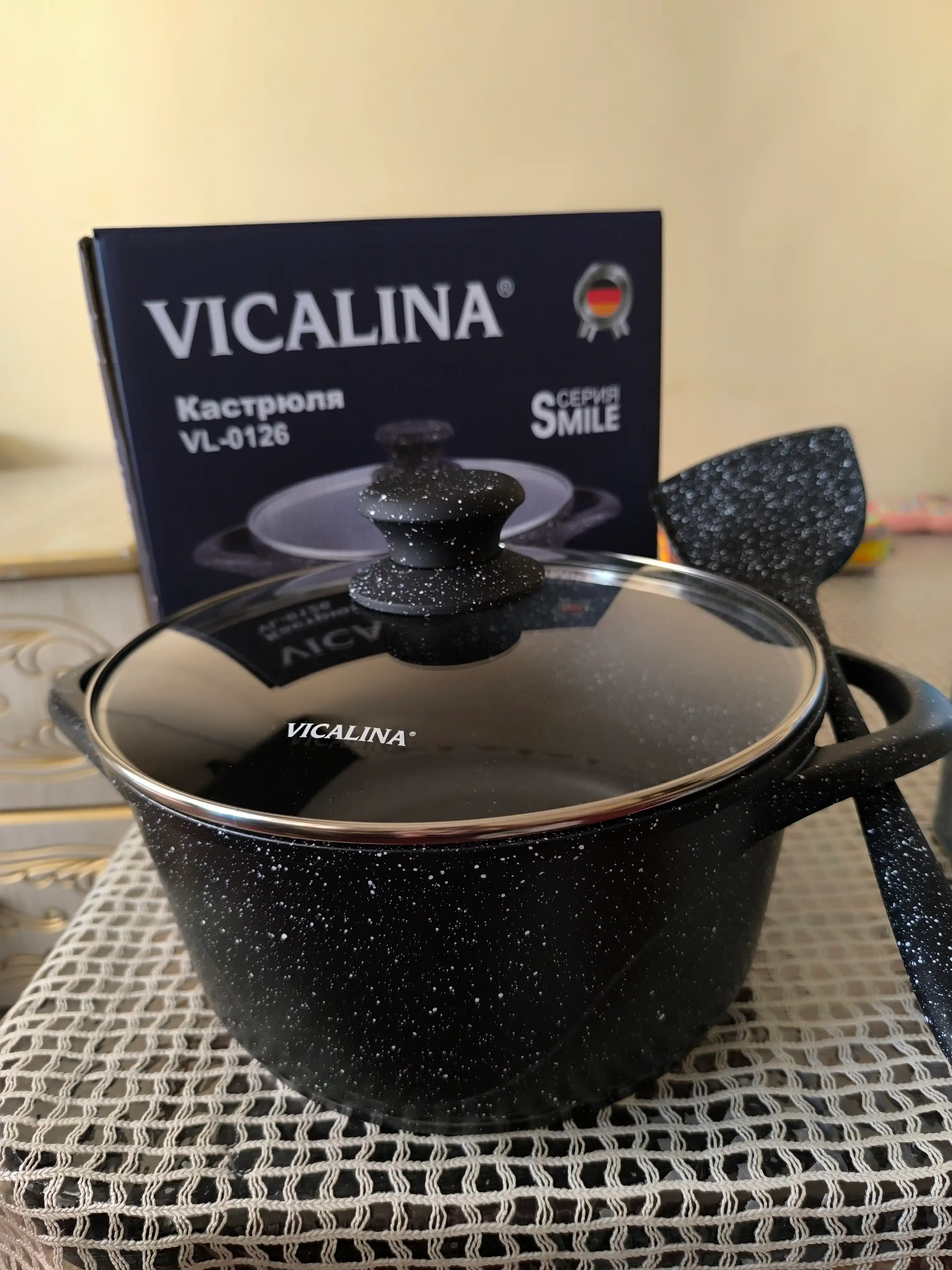 Казан Vicalina с антипригарным покрытием, кастрюля со стеклянной крышкой