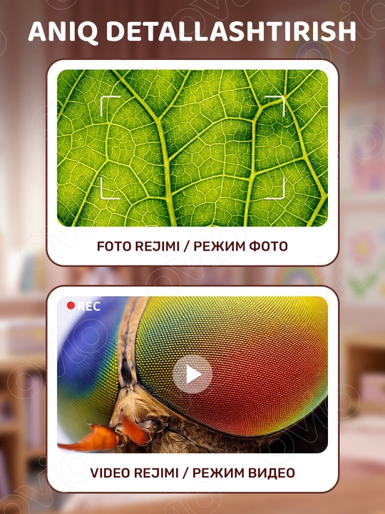 Bolalar uchun raqamli mikroskop, rivojlantiruvchi, 1000x - 1600x gacha + 16GB MicroSD