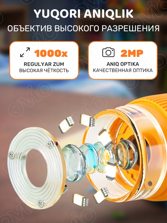 Bolalar uchun raqamli mikroskop, rivojlantiruvchi, 1000x - 1600x gacha + 16GB MicroSD