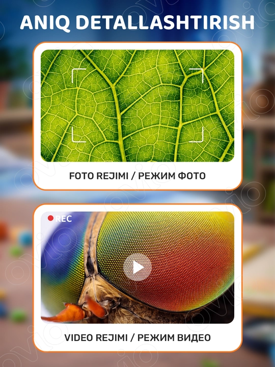 Bolalar uchun raqamli mikroskop, rivojlantiruvchi, 1000x - 1600x gacha + 16GB MicroSD