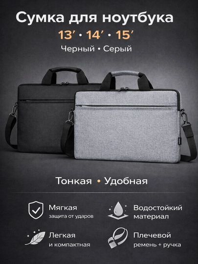 Стильная сумка для ноутбука и документов с плечевым ремнём