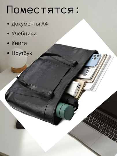 Женская сумка, большая, шоппер сумка, через плечо, для работы и учёбы А4, экокожа — BLOOMS-СПОРТ-ЧЕРН
