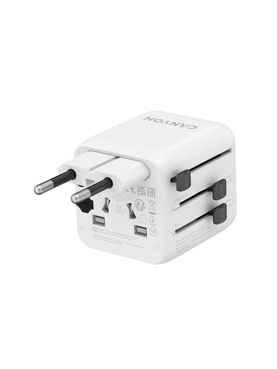 Дорожный адаптер Canyon OnTour, универсальный, с USB Type C, быстрая зарядка