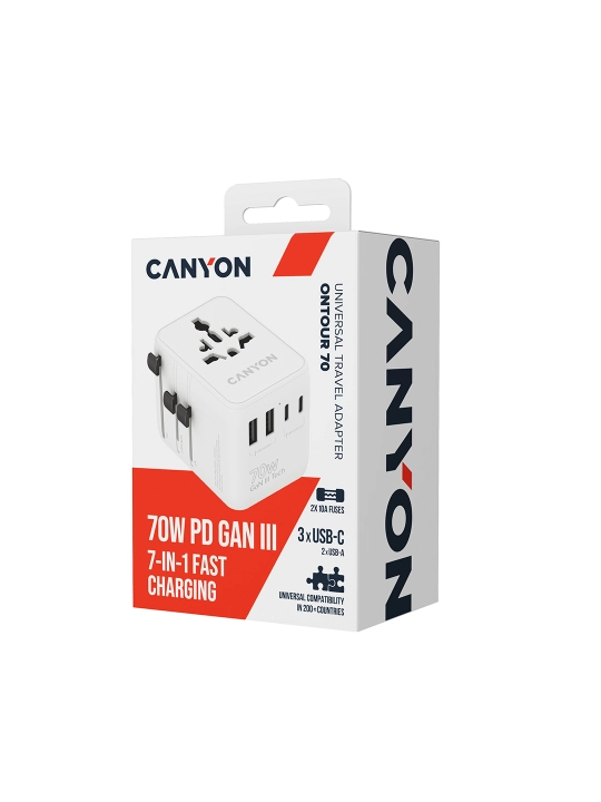 Canyon OnTour sayohat adapteri, universal, USB Type C portli, tezkor quvvatlash