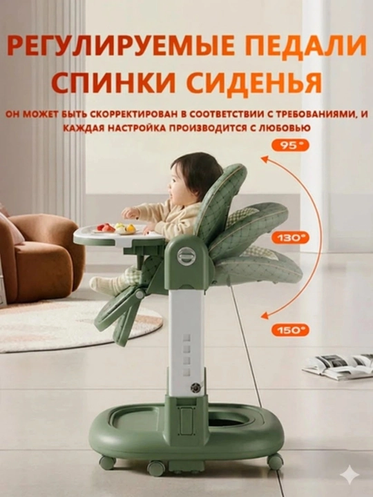 Детский стульчик для кормления 3 в 1 с регулируемой высотой и удобным дышащим сиденьем