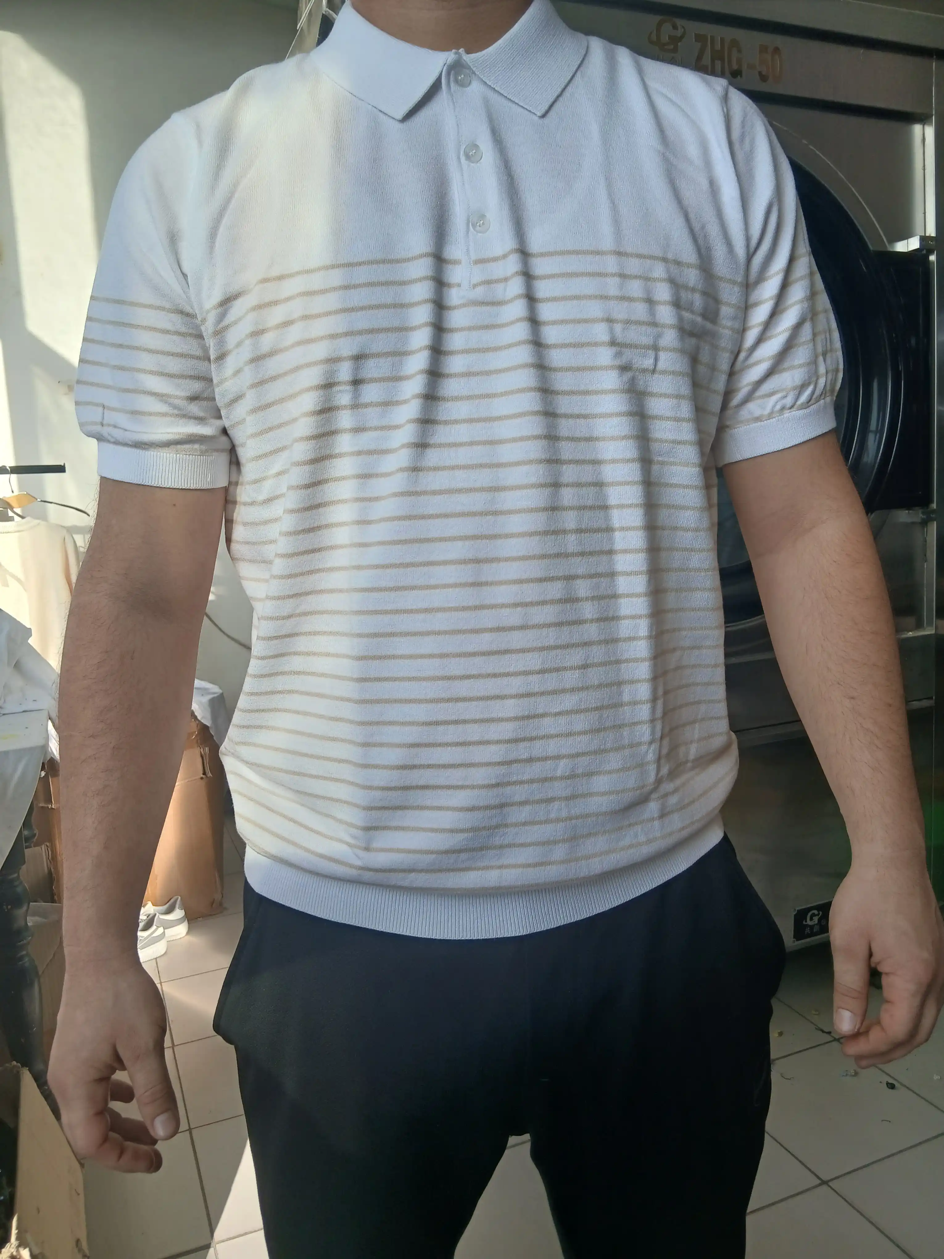 Erkaklar kalta yengli polo jemperi