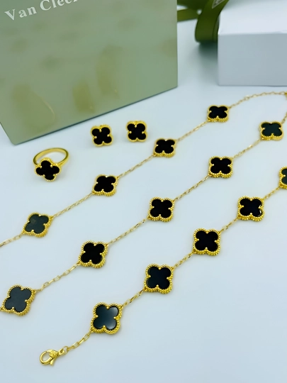 Набор украшений VAN CLEEF – серьги, кольцо, цепочка и браслет — XUPJEW-4TA1-ЧЕРН