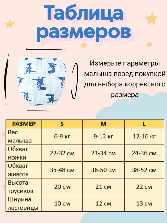 Kichkintoylar uchun ko‘p marta ishlatiladigan tagliklar va trusiklar, 3 dona to‘plam