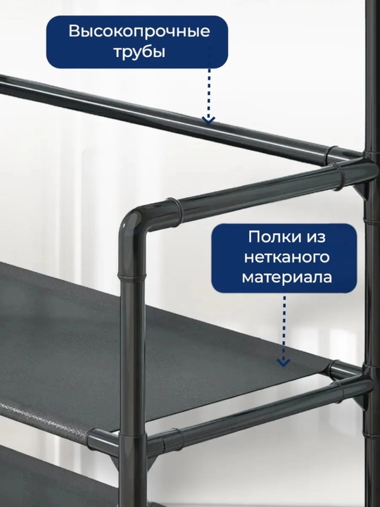 Обувница с вешалкой —5 полок, 8 крючков, металлическая стойка, вместимость до 20 пар обуви