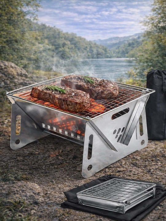 Yig‘ma mangal panjara bilan, sayohat uchun portativ mini grill