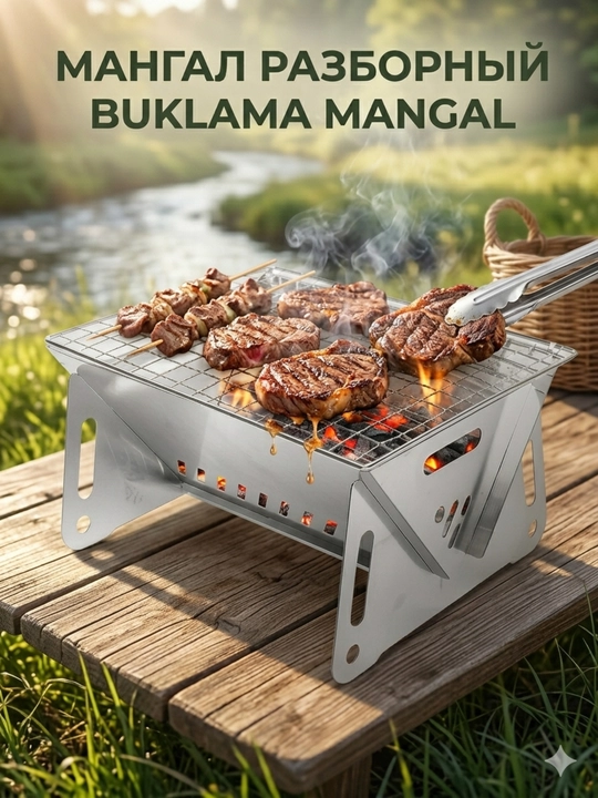 Yig‘ma mangal panjara bilan, sayohat uchun portativ mini grill