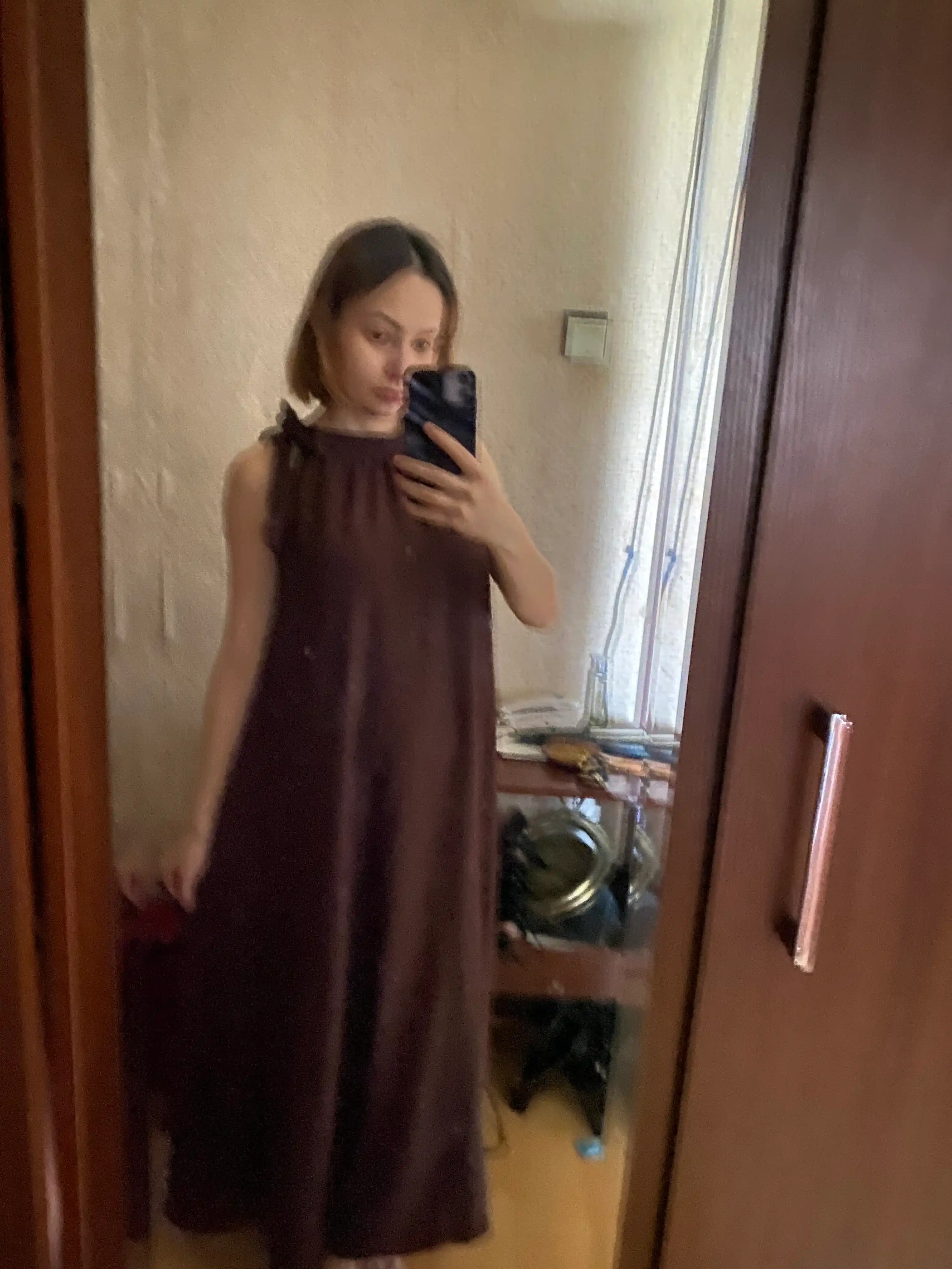 Sarafan libos, uzun, bantli, limon va jigarrang, standart o‘lchamda