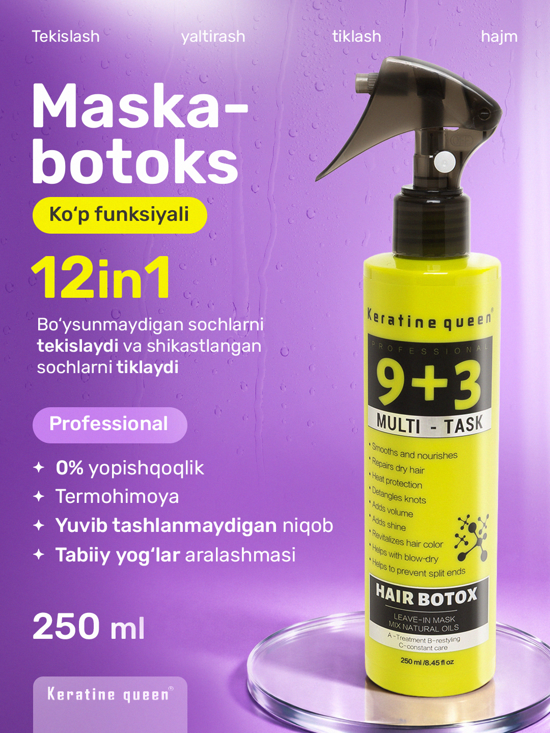 Keratine Queen 12в1 maska-botoks yuvilmaydigan 250 ml