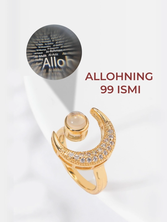 Yarim oy, quyosh va oy shaklidagi, o‘lchovsiz, Allohning 99 ismli halqasi - 
