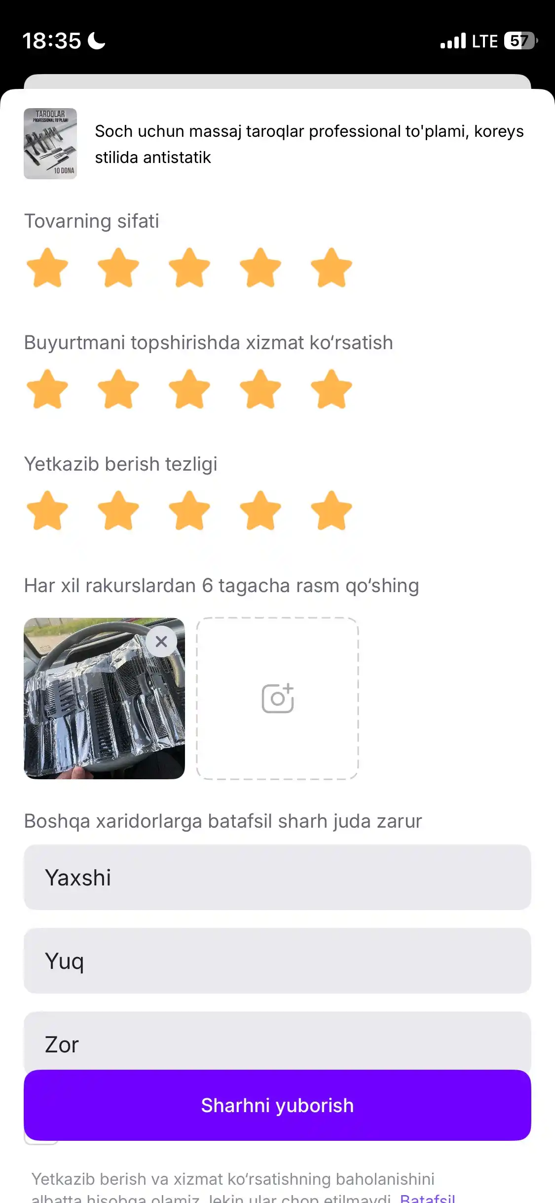 Soch uchun massaj taroqlar professional to'plami, koreys stilida antistatik