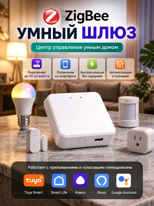 ZigBee 3.0 Gateway для умного дома Tuya, Smart Life app, WiFi Центральный хаб управления - 