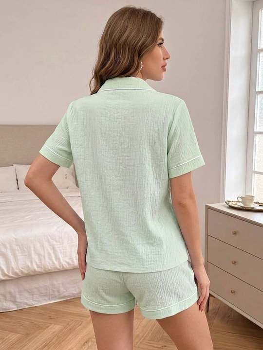 Ayollar pijamasi komplekt, ko‘ylak va shorti, shim, yozgi, M/XL